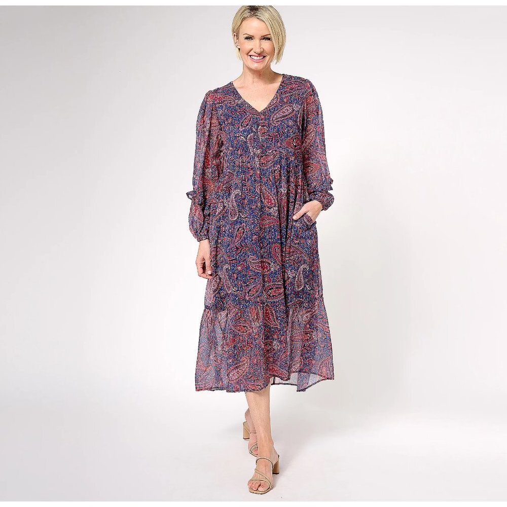 Destination 365 Dark Indigo Petite Printed V-Neck Long Size Petite Medium